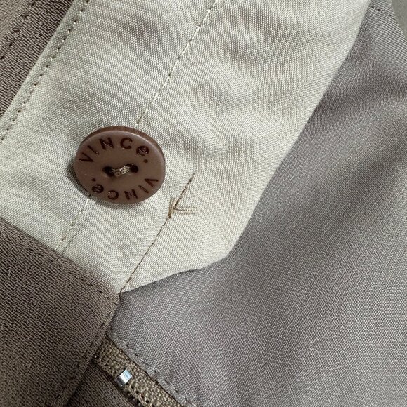 VINCE. Women's Size 6 Asymmetric Harem Trousers Leather Trim Brown Taupe - Picture 15 of 16